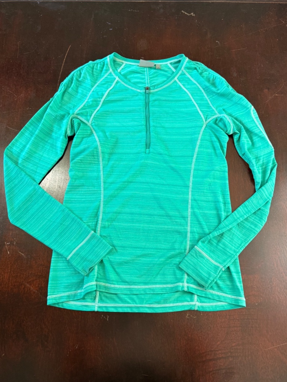 Athleta Green Micro Stripe Quarter Zip Pullover Size Medium - Picture 4 of 10